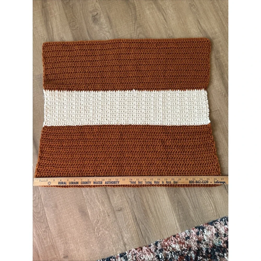 Hand Crocheted Baby Afghan Blanket Burnt Orange & Cream 23